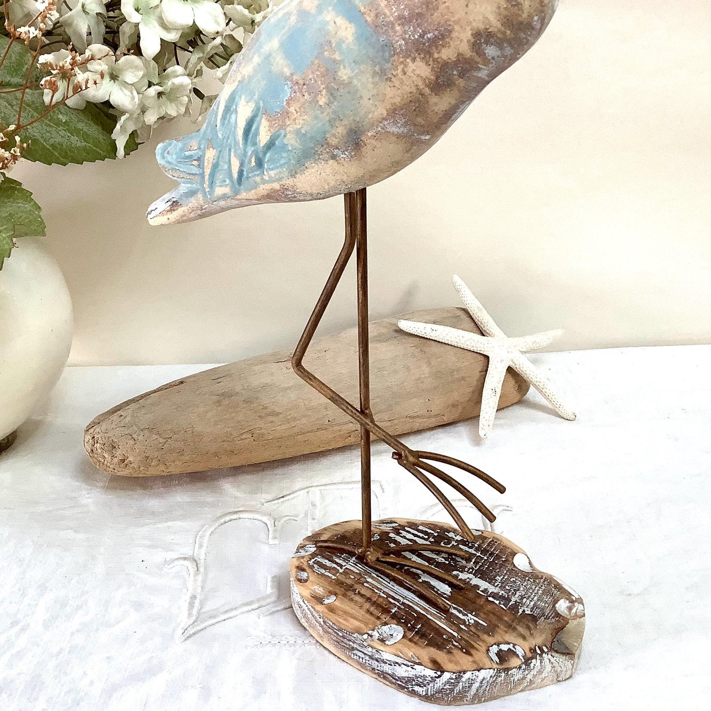 Oiseau marin bois courlis décoration marine petit modèle ht 28 cm