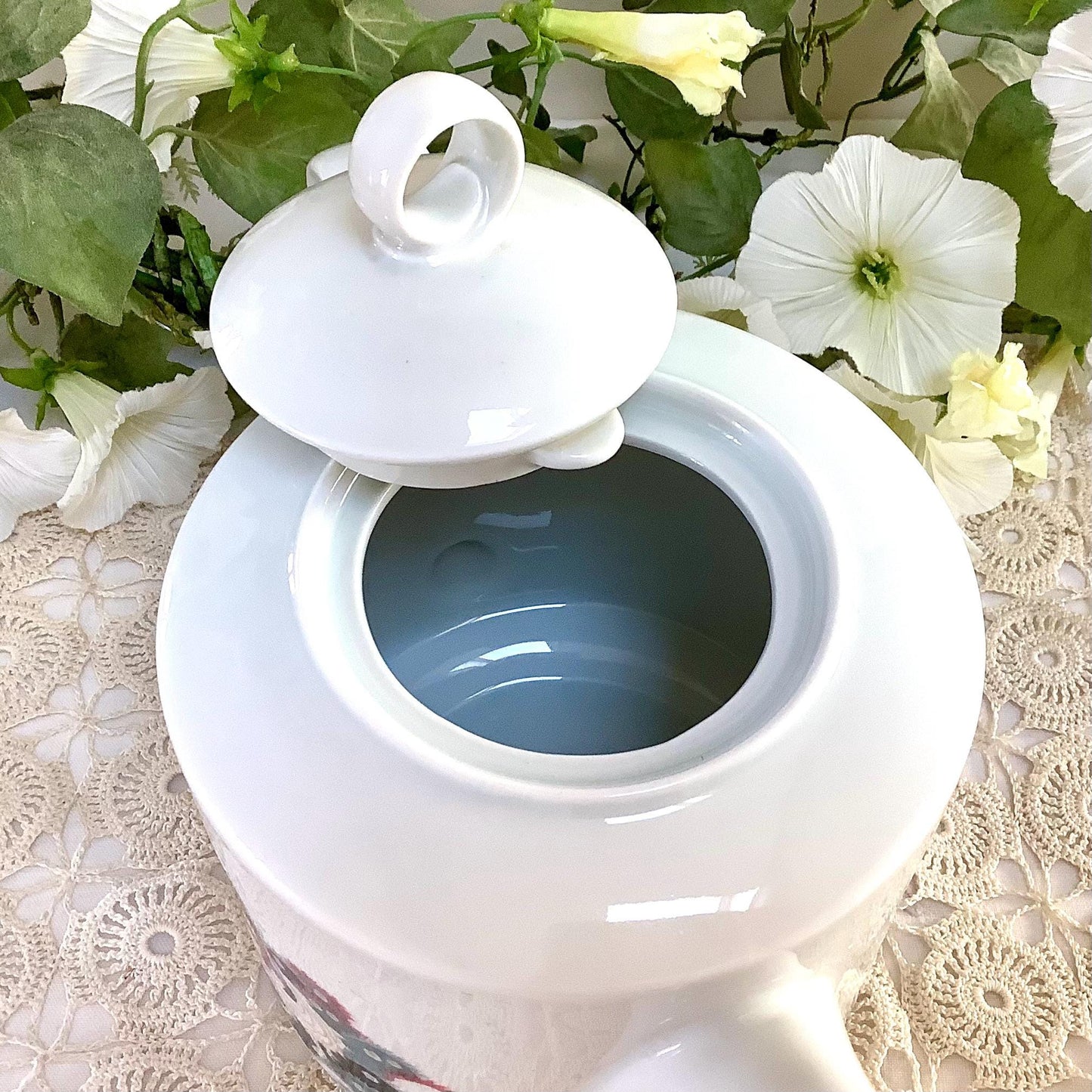 Cafetière théière pot à lait porcelaine blanche cheval création alpac vintage