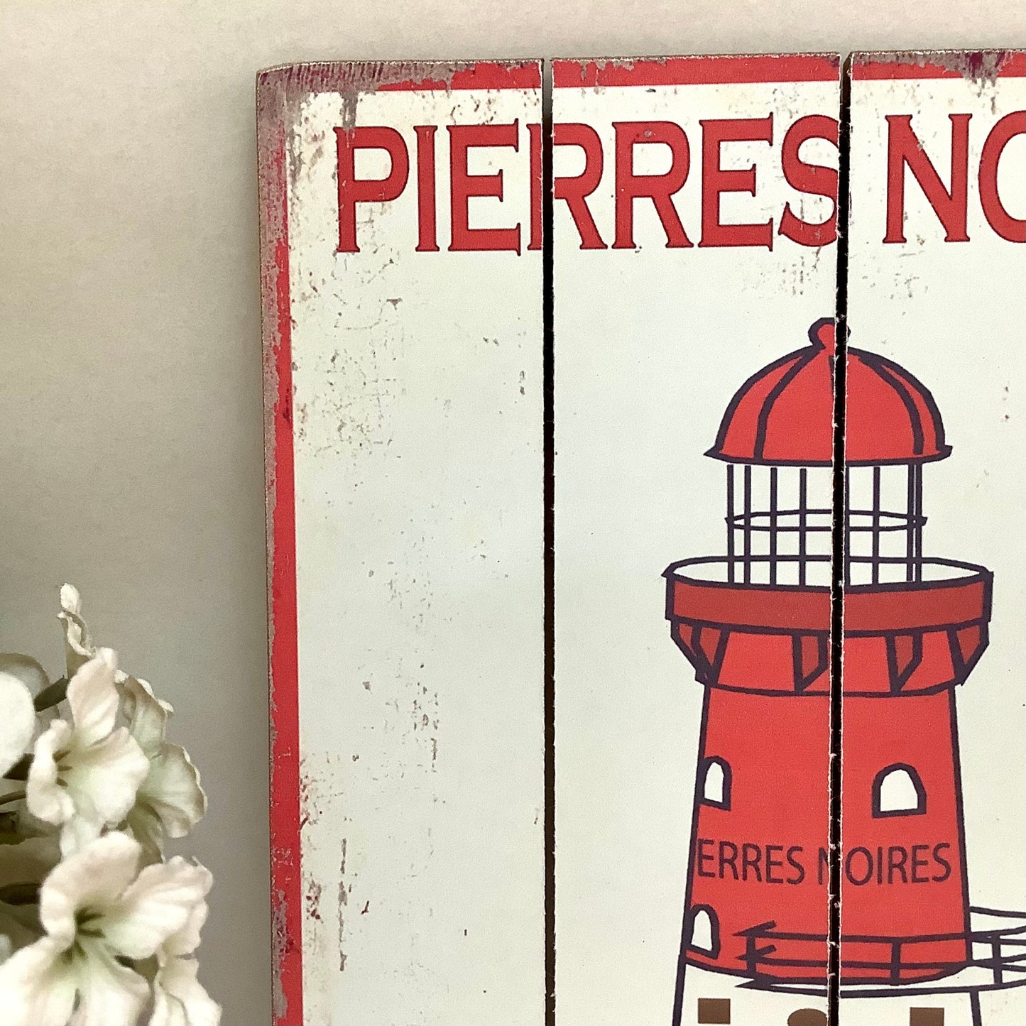 Plaque décorative bois phare Pierres Noires  décoration marine 21 x 29
