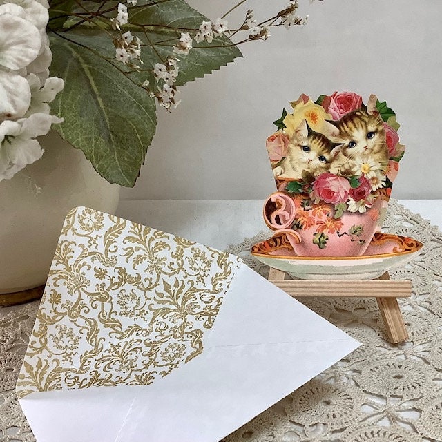 Carte victorienne vintage chat avec enveloppe