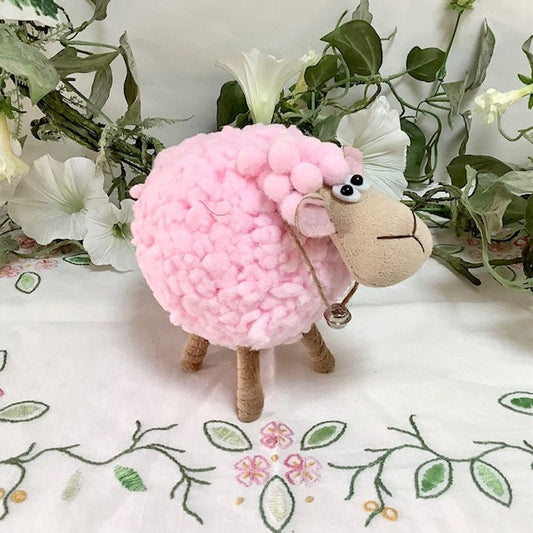 Mouton peluche rose décoration Pâques vintage  ht 13.5 cm