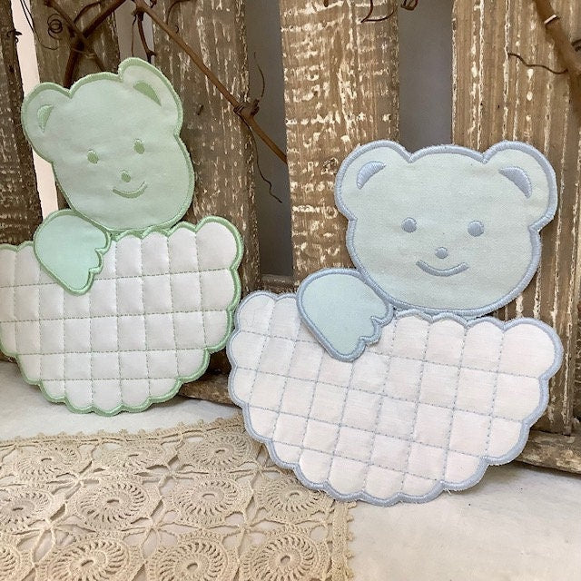 Écussons à coudre oursons vert bleu nuage vintage