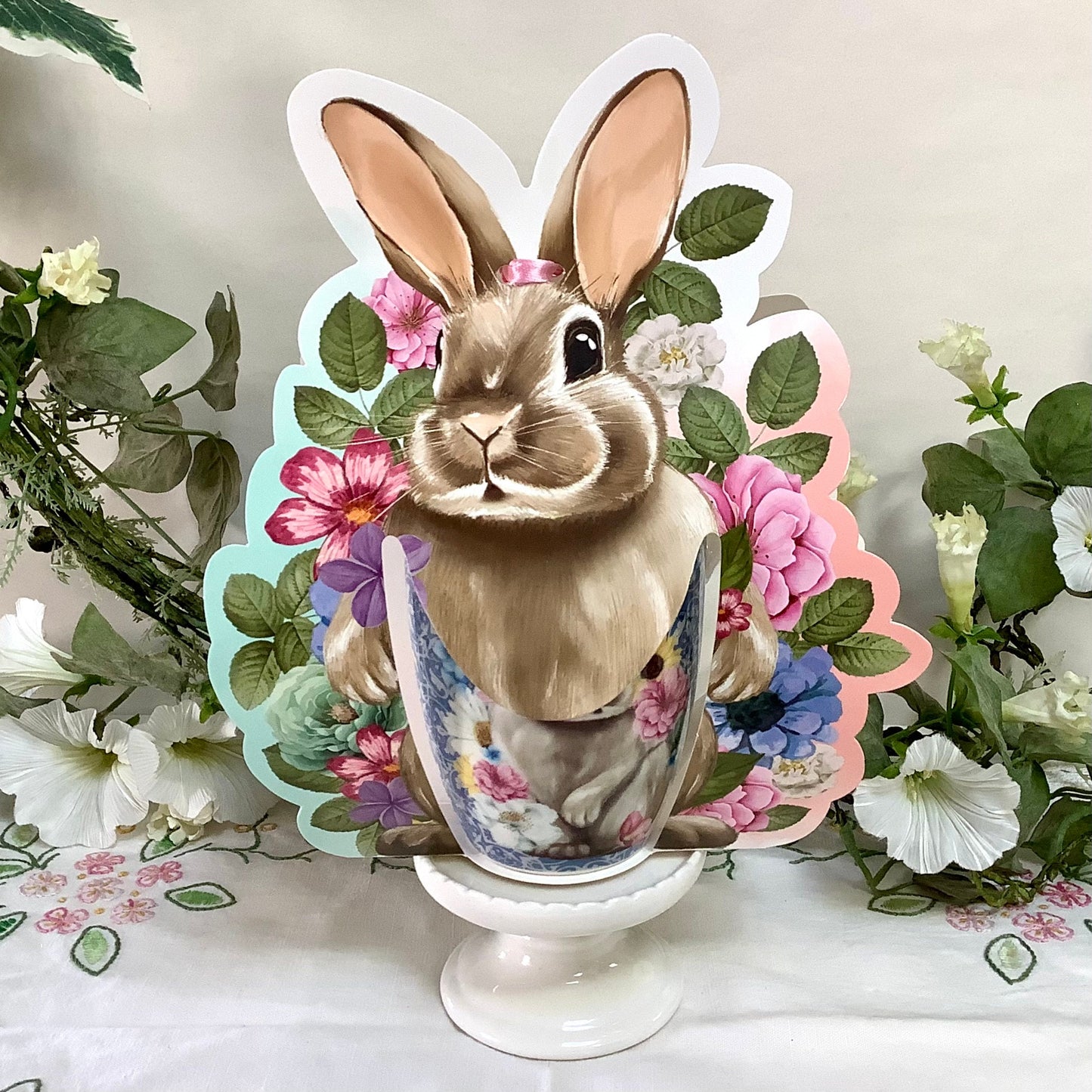 Mug porcelaine bleu lapin ht 10 cm