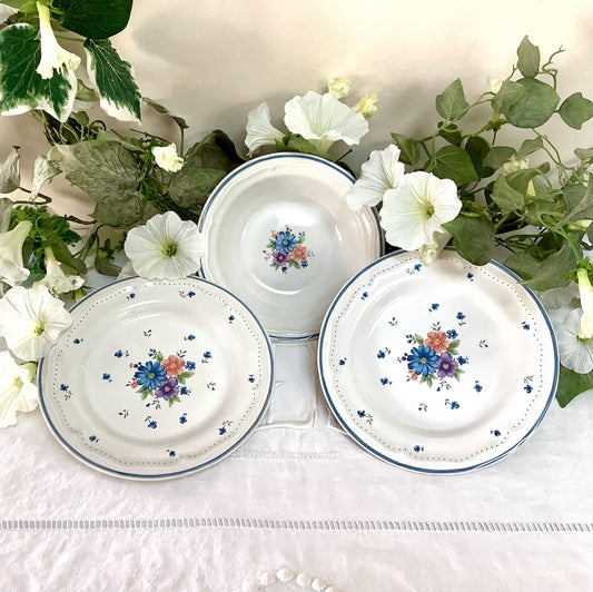 Assiettes à desserts  coupelle vintage 80 provincial bouquet grès émaillé