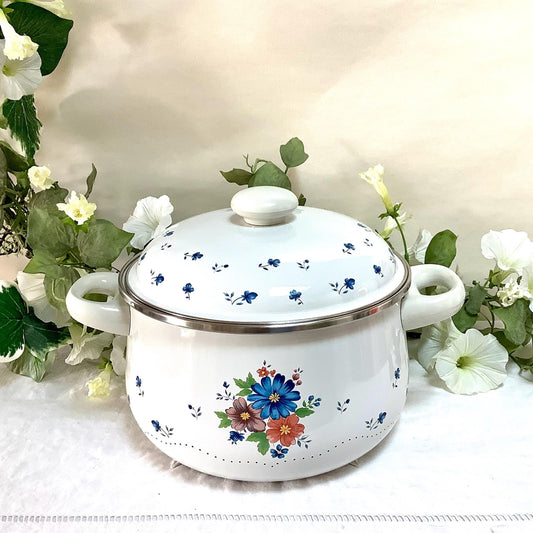 Cocotte émaillée faitout provincial bouquet vintage 80 modèle B