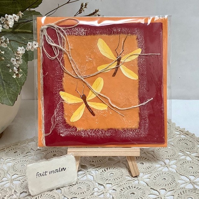 Carte postale enveloppe libellule papier artisanal bruit de cadre