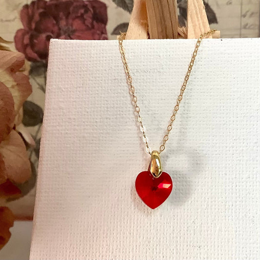 Collier coeur Light siam pendentif cristal Swarovski chaîne Gold Filled plaqué or 14 k
