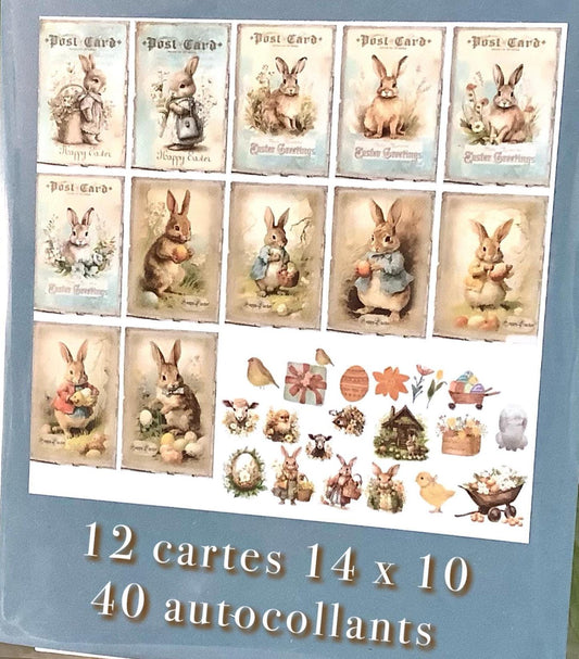 Cartes et autocollants lapin de Pâques vintage 