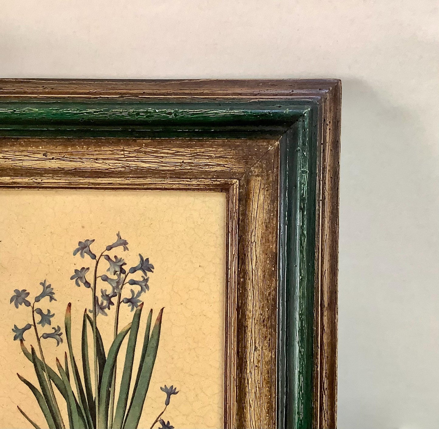 Tableau botanique hyacinthe orientale peinture originale sur bois  vintage 23 x 34