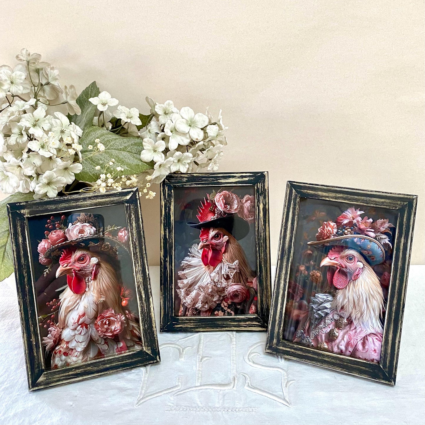 Cadre photo animaux habillés victorien coq modèle C, décoration murale vintage 17x12 cm