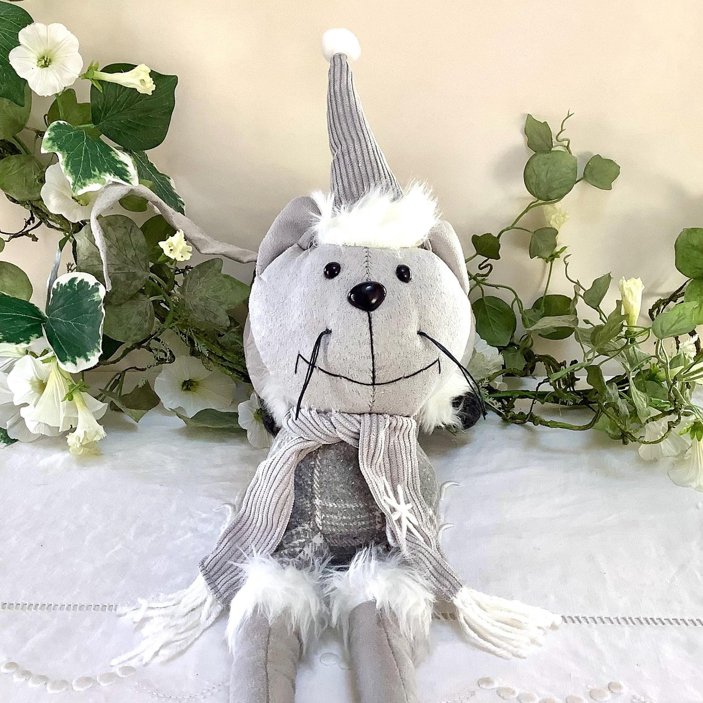 Chat peluche gris cale porte arrêt de porte la galleria longueur 50 cm