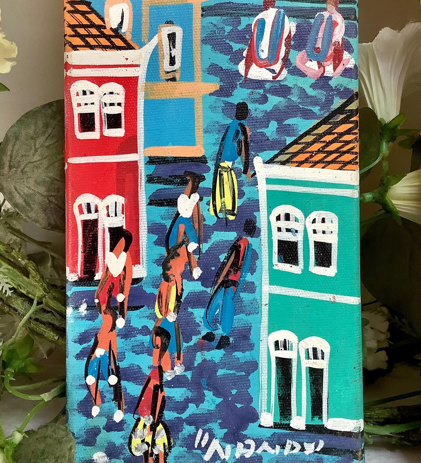 Tableau art naïf art populaire Brésil peinture originale 10 x 40