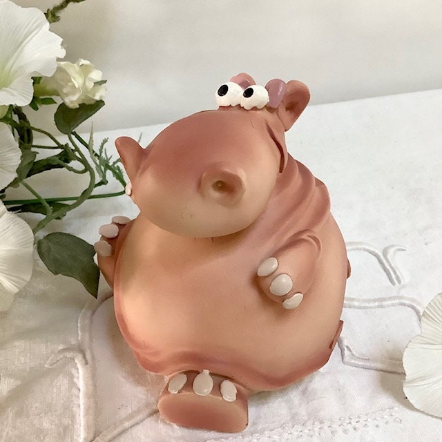 Tirelire hippopotame résine collection Paolo Chiari  ht 9.5 cm vintage