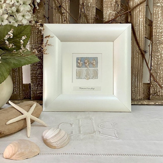 Cadre  mural vintage bois blanc nacre  et coquillages