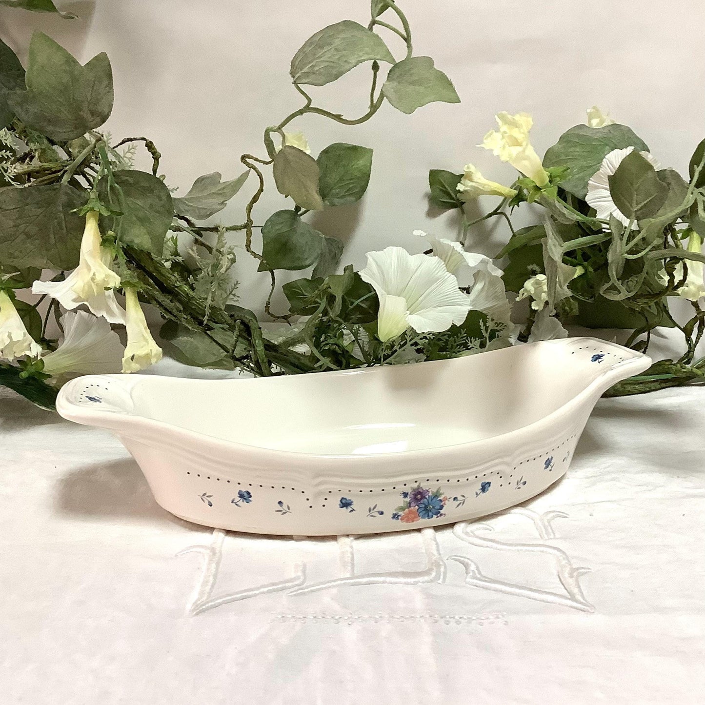 Plat à gratin  provincial bouquet grès  émaillé vintage 80