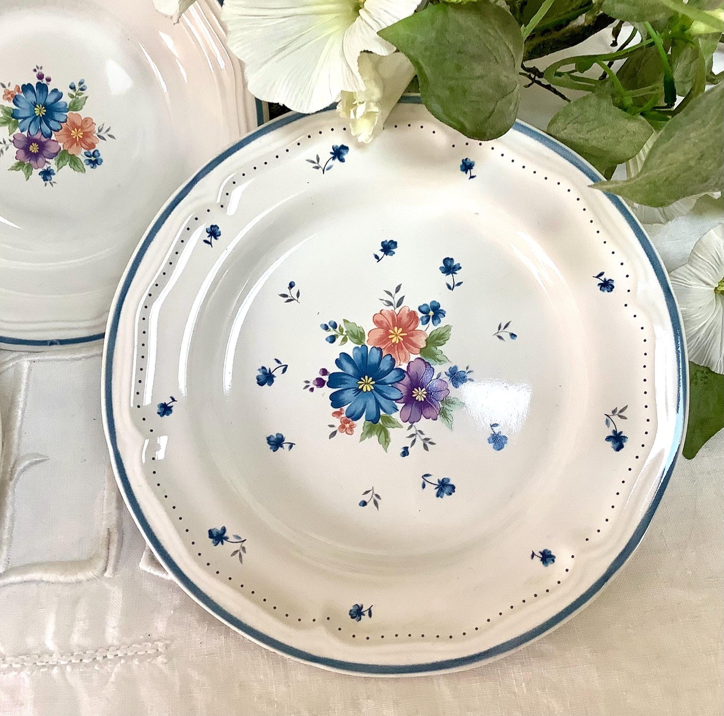 Assiettes à desserts  coupelle vintage 80 provincial bouquet grès émaillé