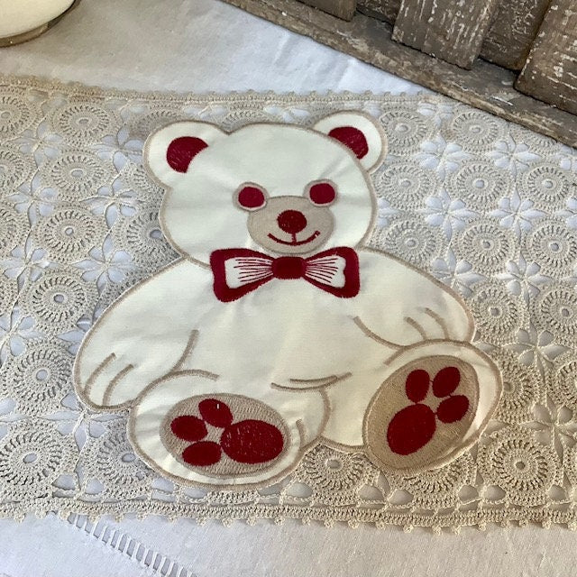 Écusson à coudre ourson bordeaux vintage ht 19 cm