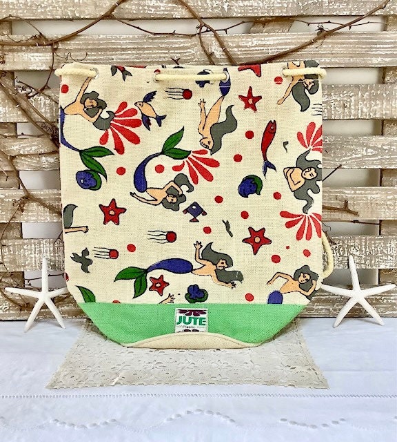 Sac de plage imperméable toile de jute beige sirène ht 40 cm