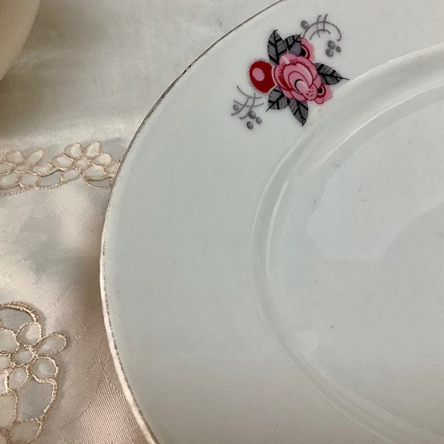 Plat ovale vintage porcelaine art déco roses AV