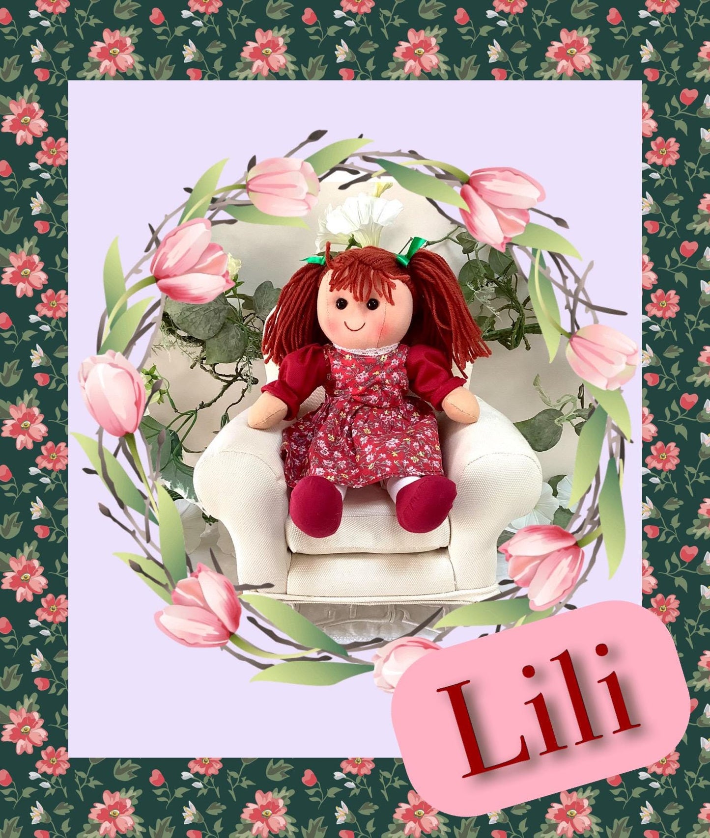 Poupée de chiffon tissu robe rouge modèle lili ht 30 cm