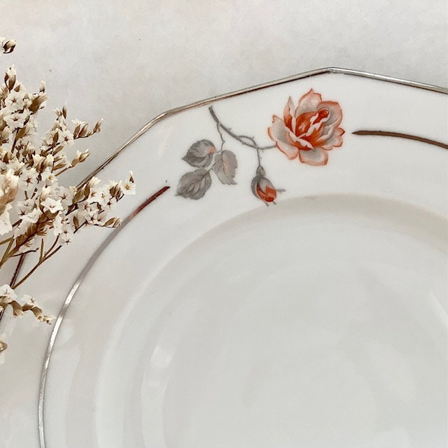 Plat creux porcelaine motifs roses vintage