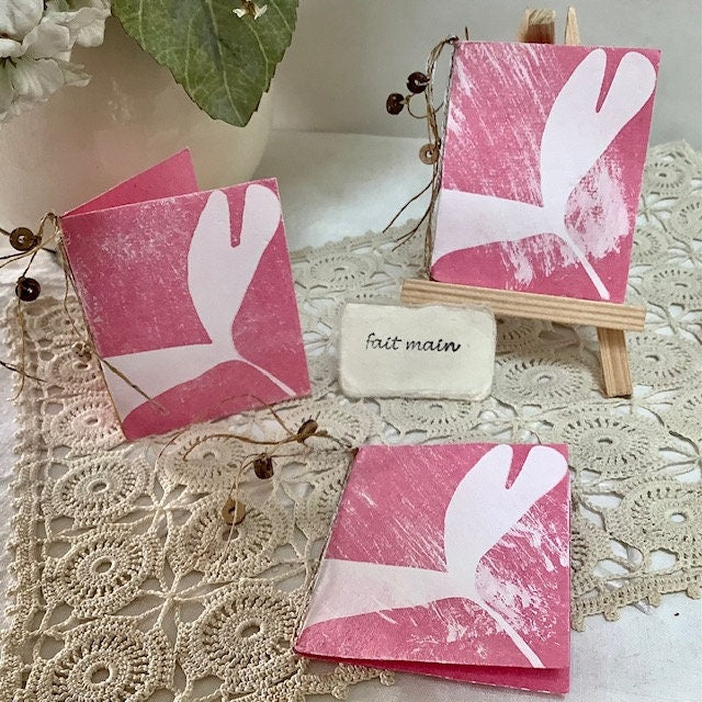 Petites cartes rose x 3 papier artisanale bruit de cadre