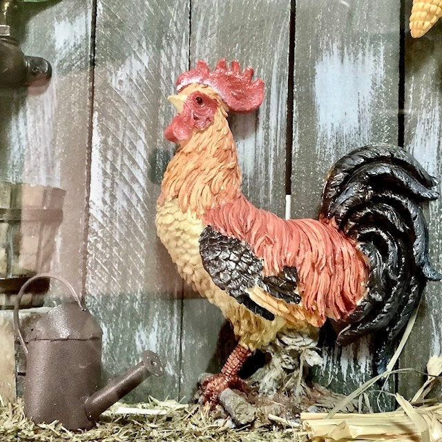 Cadre vitrine miniature poulailler coq vintage