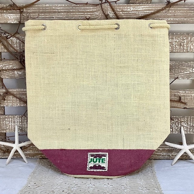 Sac de plage imperméable toile de jute beige bordeaux  ht 40 cm