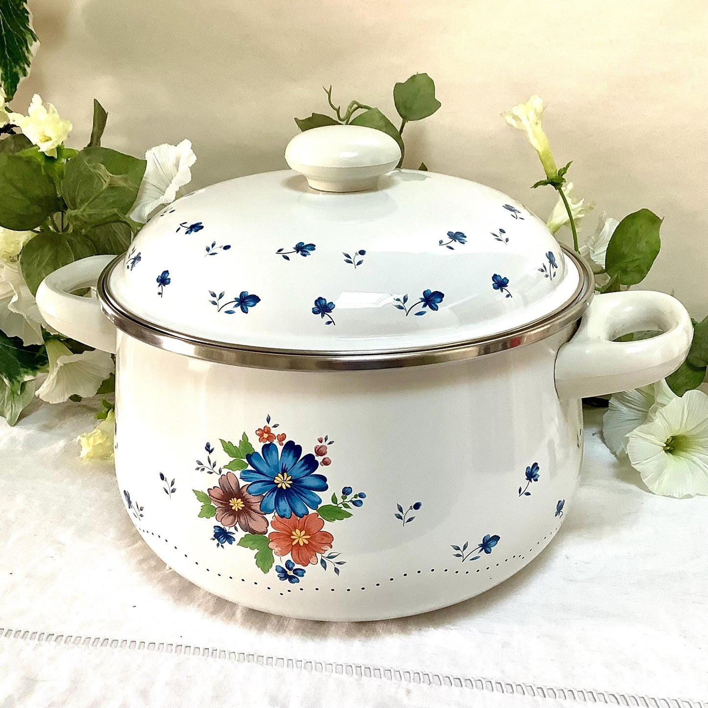 Cocotte émaillée faitout provincial bouquet vintage 80 modèle B