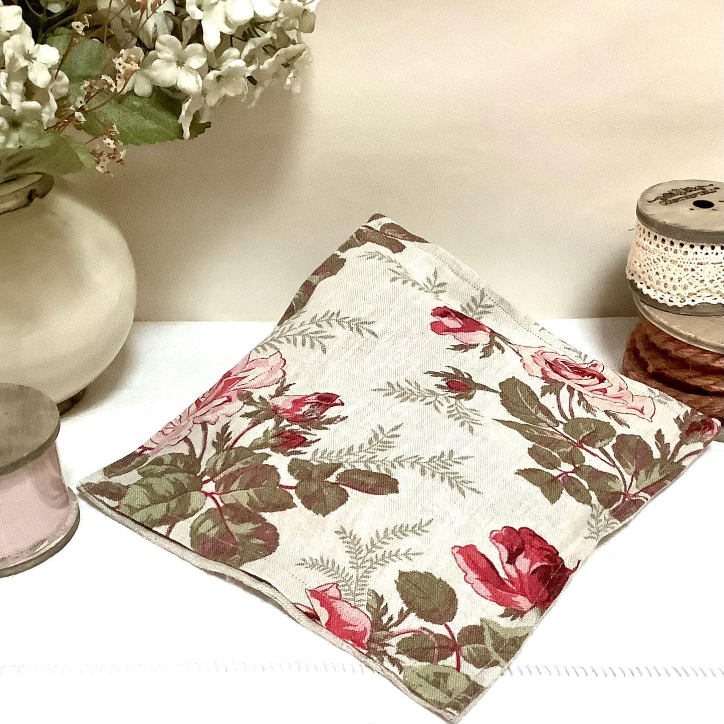 Bouillotte sèche coussin noyaux de cerises lin grandes roses