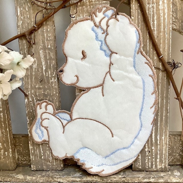 Écusson à coudre grand hérisson bleu vintage ht 22 cm