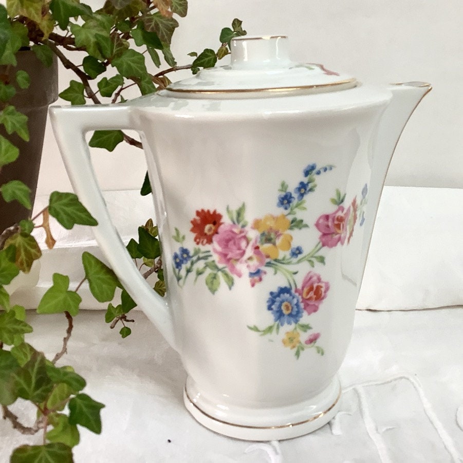 Cafetière théière verseuse  porcelaine fleurs vintage