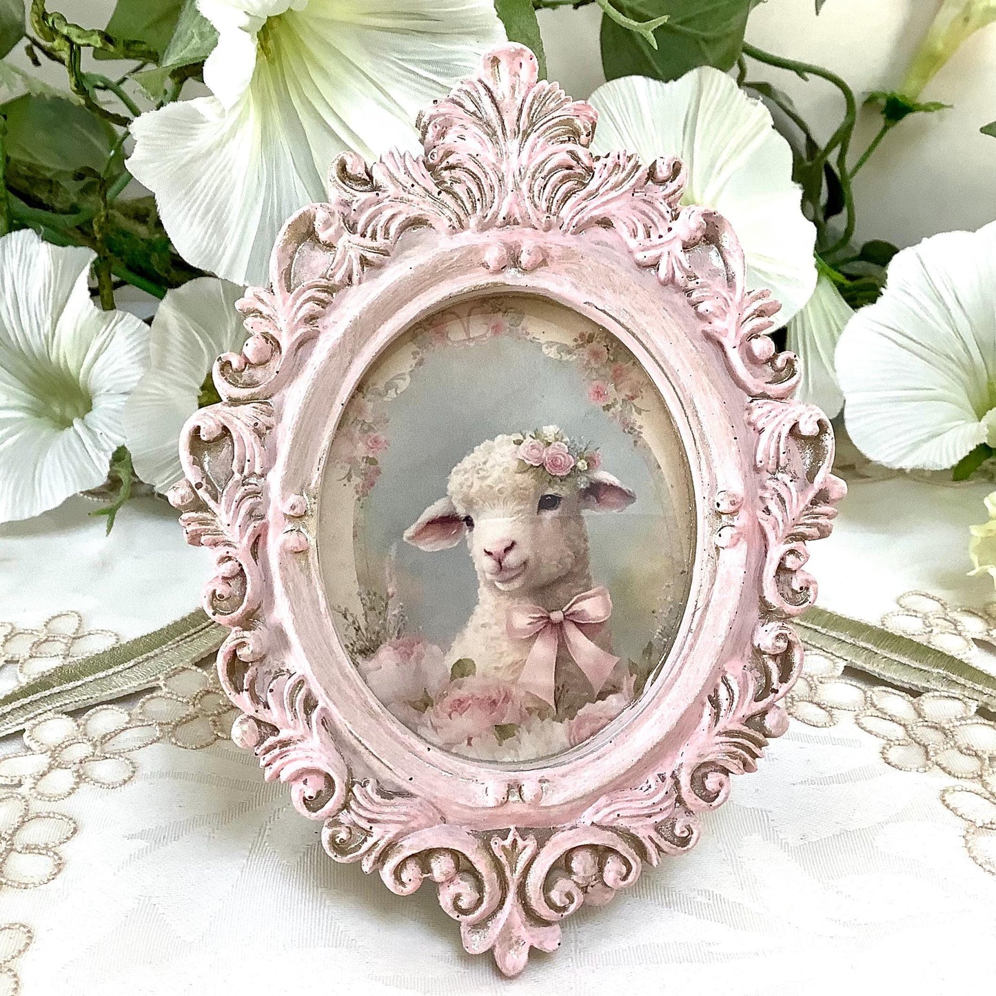 Cadre miniature baroque patiné rose mouton 12cm x 9 cm modèle A