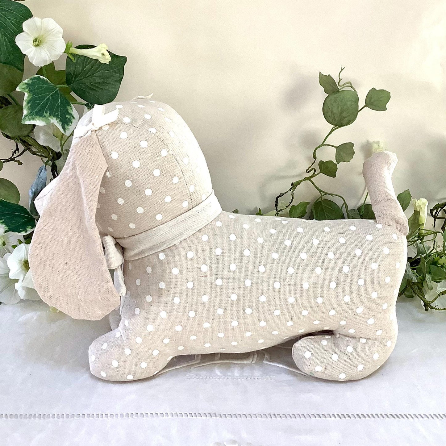 Cale porte arrêt de porte chien lin beige la galleria longueur 35 cm