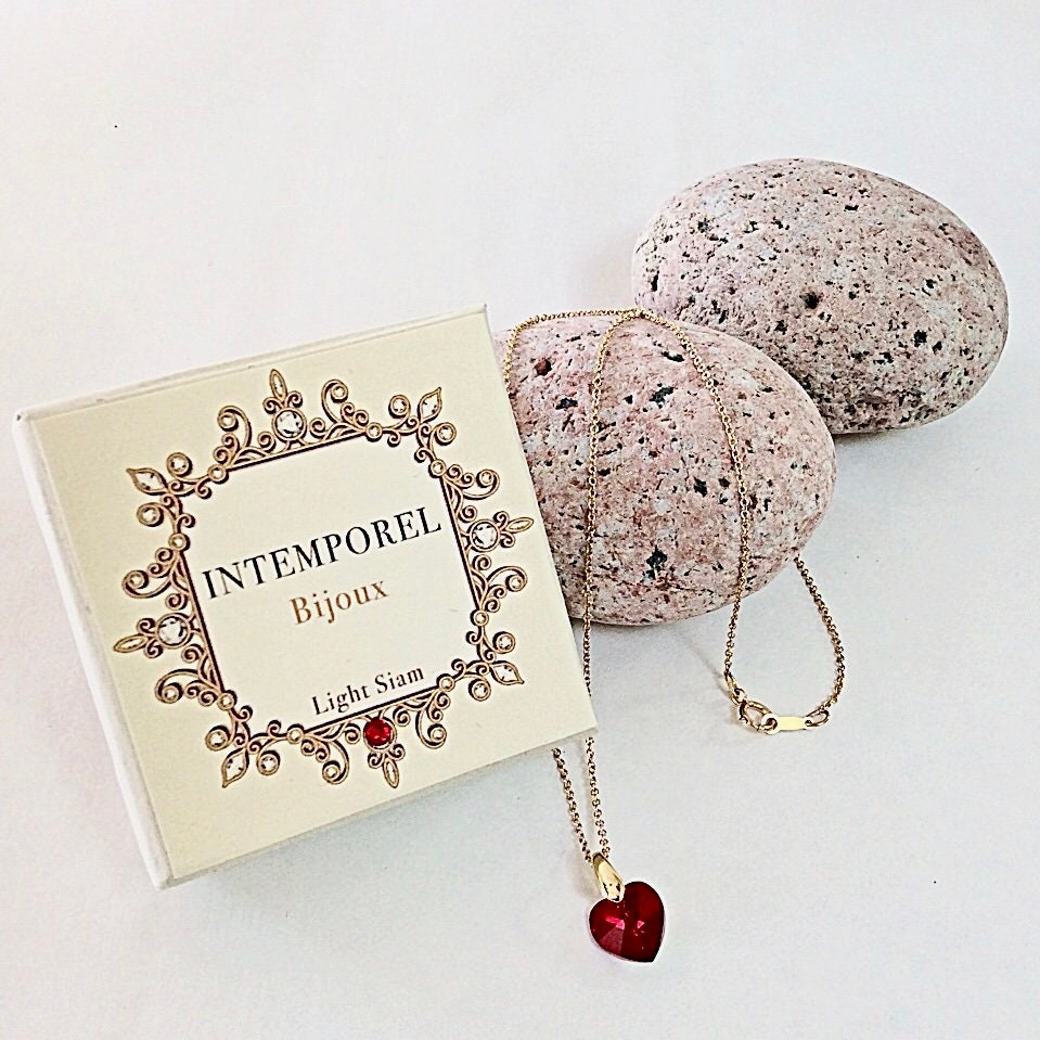 Collier coeur Light siam pendentif cristal Swarovski chaîne Gold Filled plaqué or 14 k