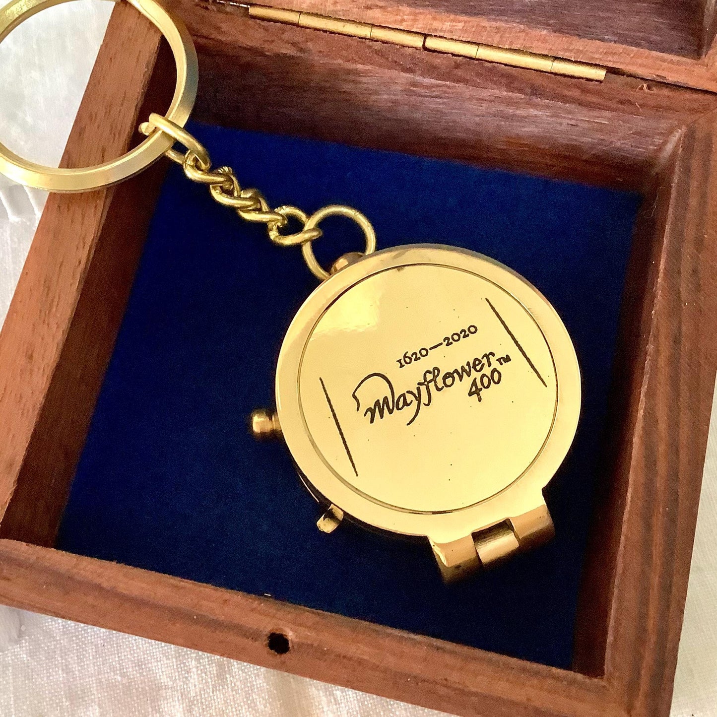 Porte clés boussole laiton vintage boîte palissandre