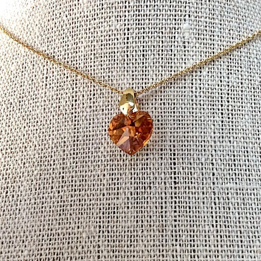 Collier coeur Topaz pendentif cristal Swarovski chaîne Gold Filled plaqué or 14 k