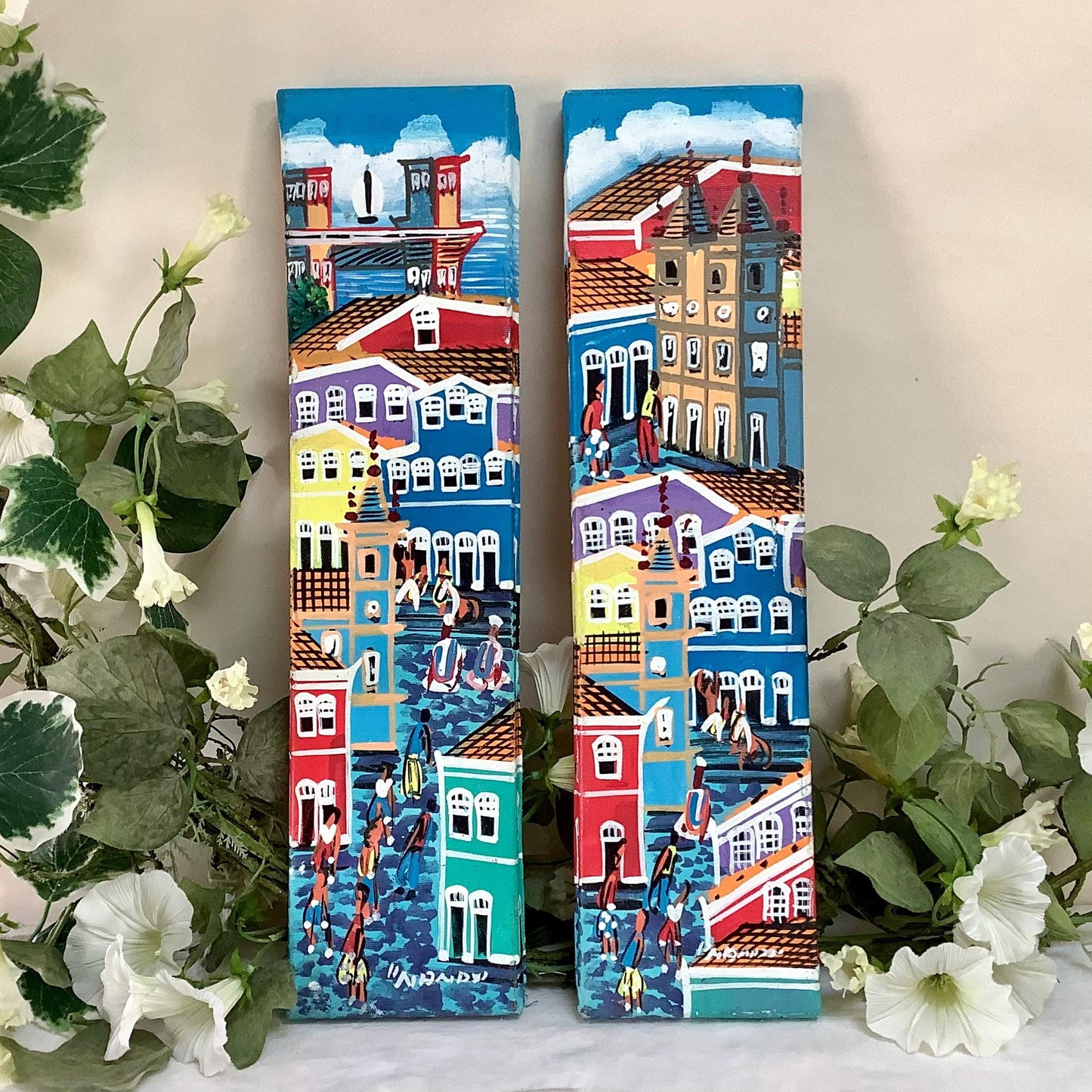 Tableau art naïf art populaire Brésil peinture originale 10 x 40