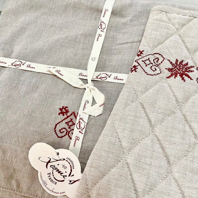 Tablier et manique coton type lin vintage
