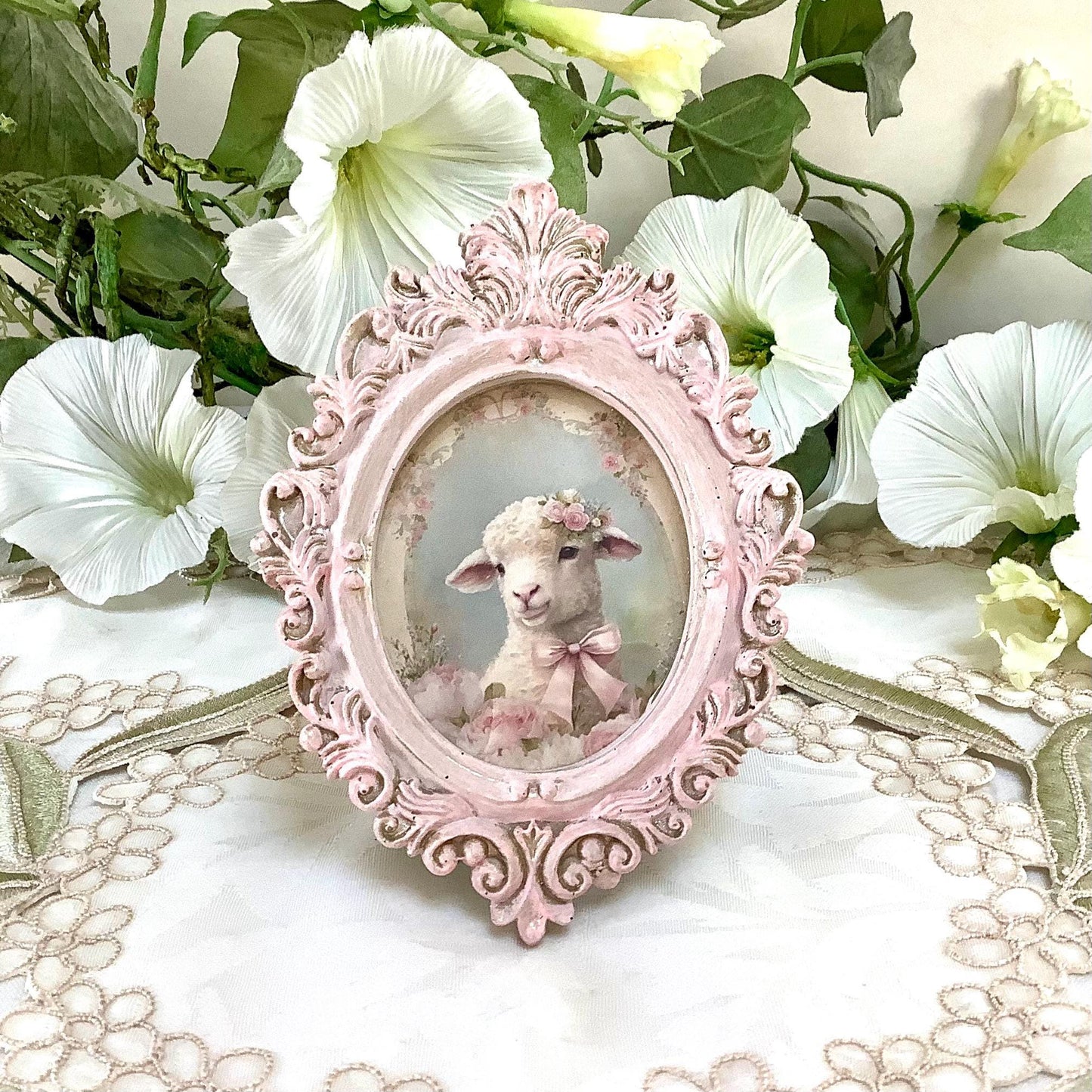 Cadre miniature baroque patiné rose mouton 12cm x 9 cm modèle A