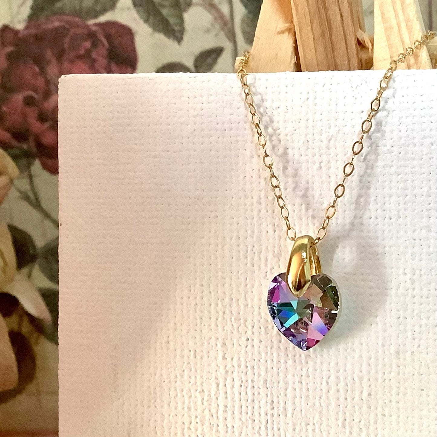 Collier coeur Vitrail Light  pendentif cristal Swarovski chaîne Gold Filled plaqué or 14 k