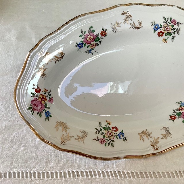 Plat de service ovale et ravier  faïence vintage l’amandinoise