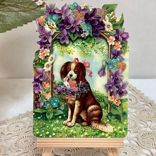 Carte enveloppe vintage 3D royal garden chien
