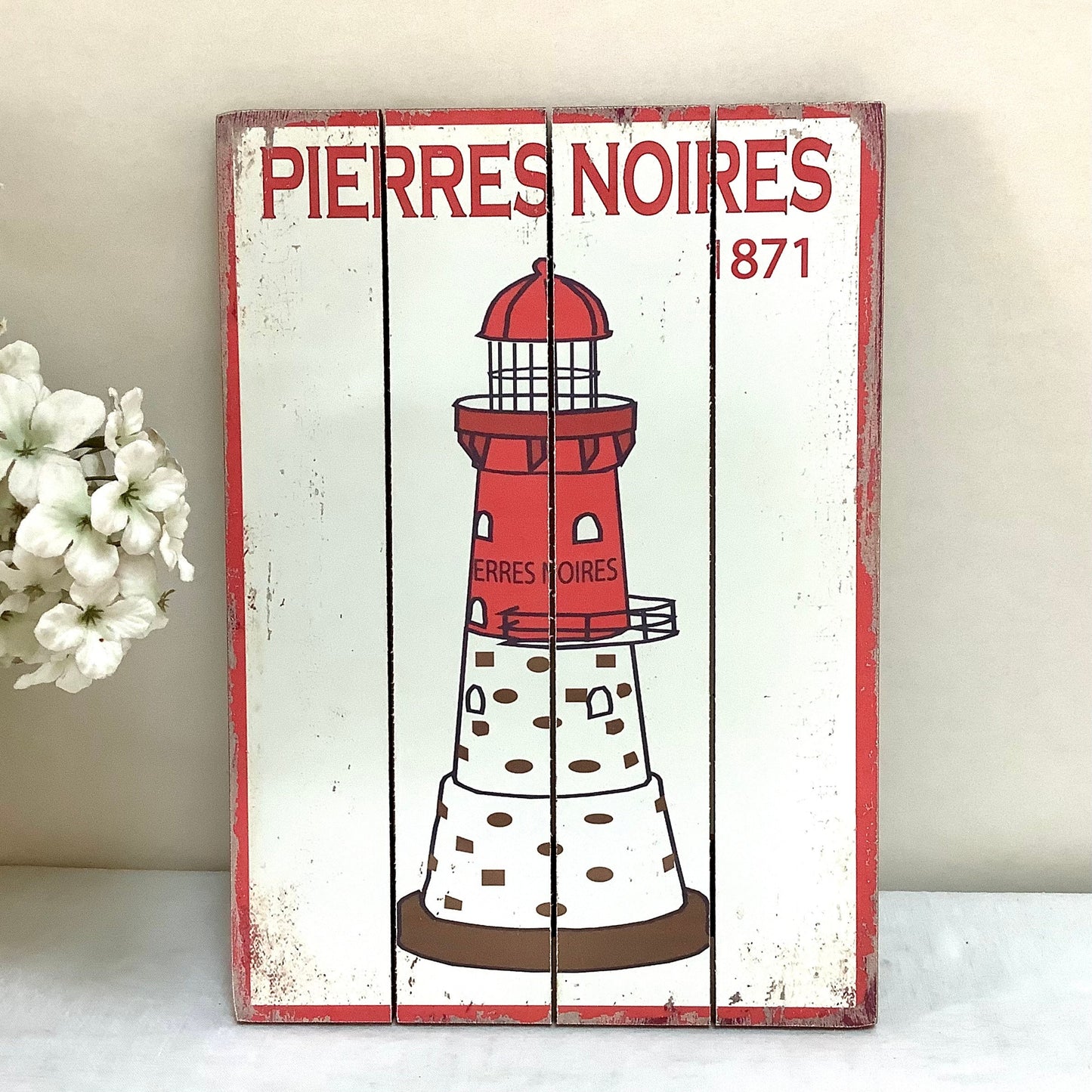 Plaque décorative bois phare Pierres Noires  décoration marine 21 x 29