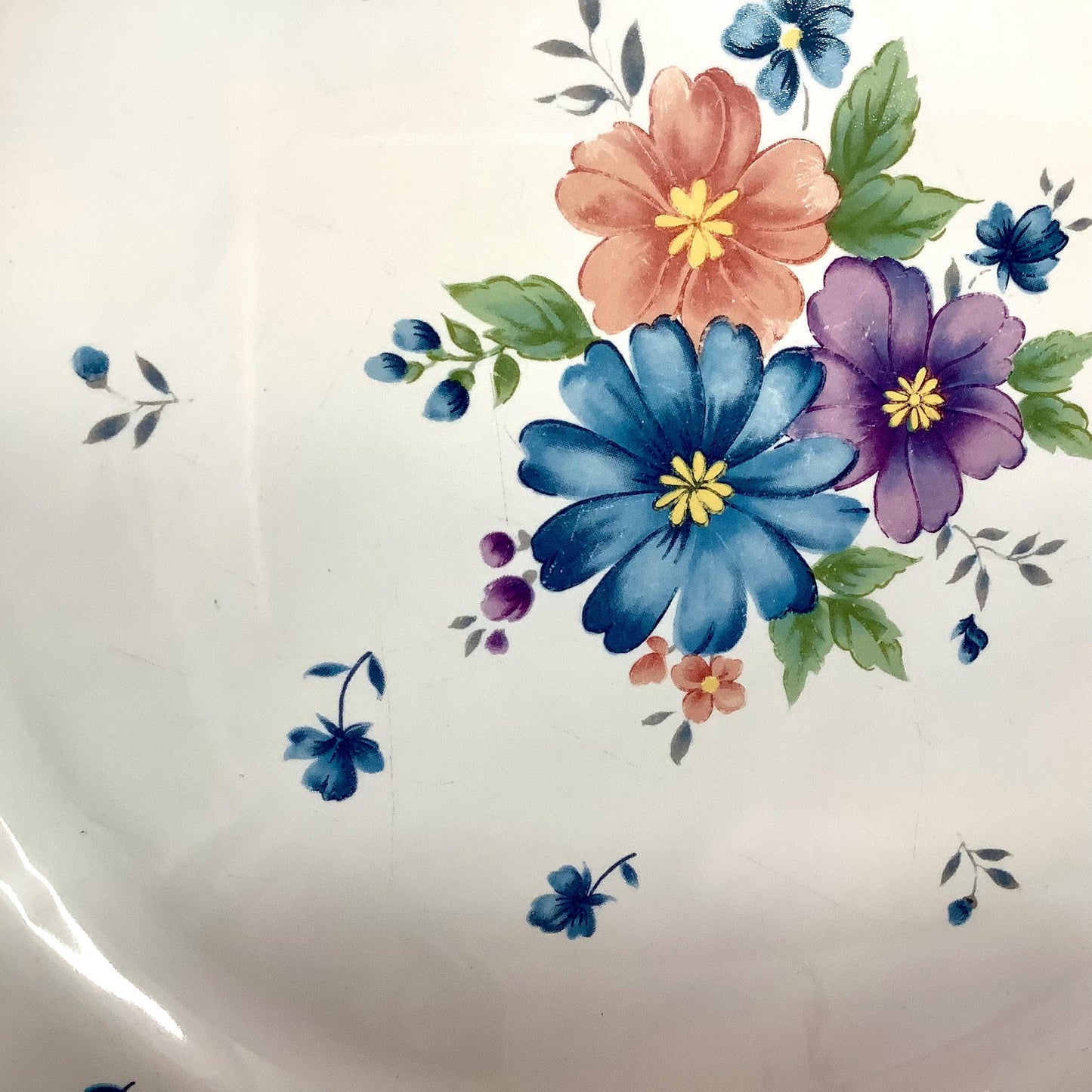 Grande assiette plate provincial bouquet grès émaillé vintage 80