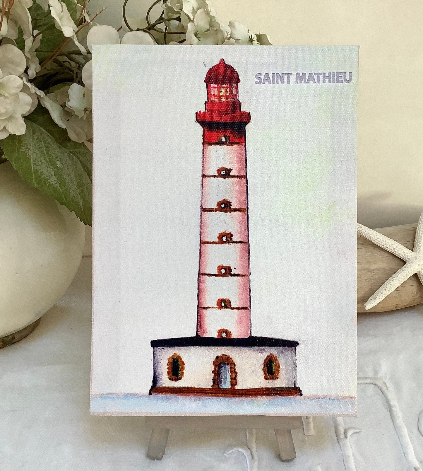 Petit tableau marin phare saint Mathieu chevalet décoration marine 13 x 18