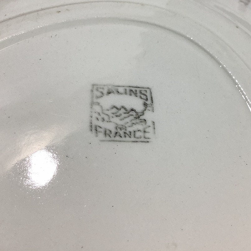 Grand plat ovale et ravier faïence Salin France Monaco vert vintage