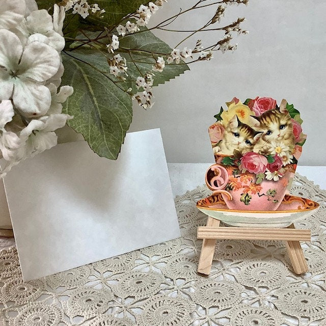 Carte victorienne vintage chat avec enveloppe