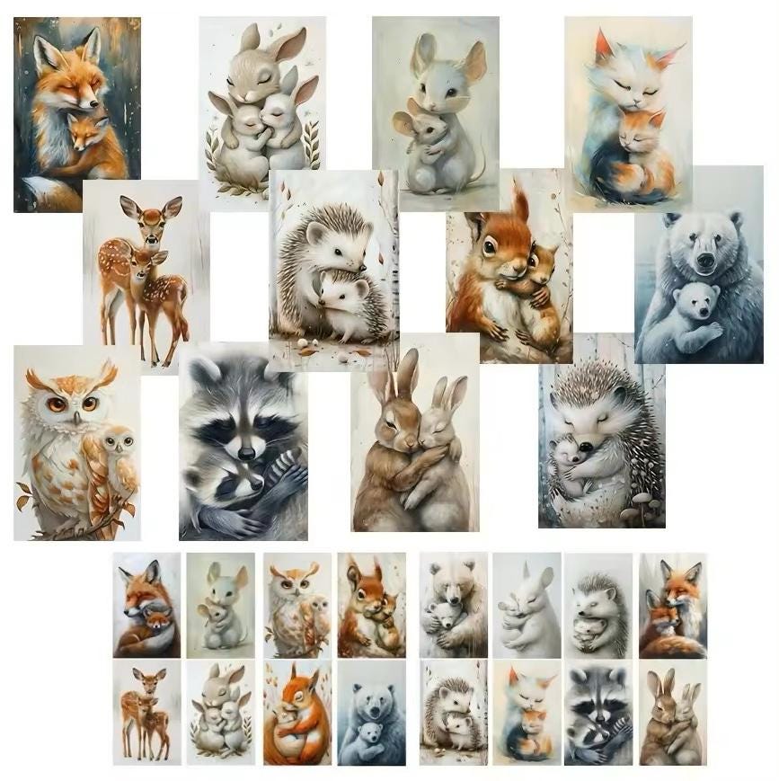 Images  animaux de la forêt  12 cartes + 8 enveloppes + 32 autocollants