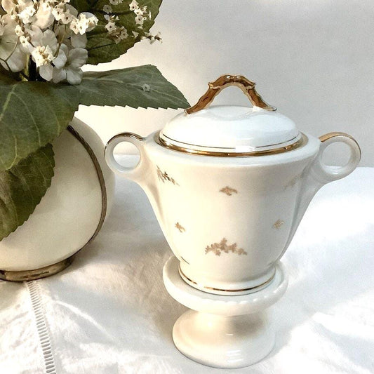 Sucrier bonbonnière porcelaine or P.Leclercq Rouen vintage